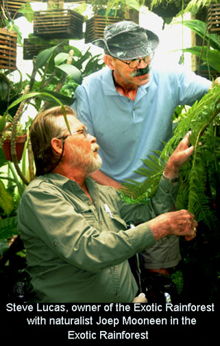 Steve Lucas owner of the Exotic Rainforest with Joep Moonen in the Exotic Rainforest, Siloam Springs, AR, Photo Copyright 2010 Janice Lucas